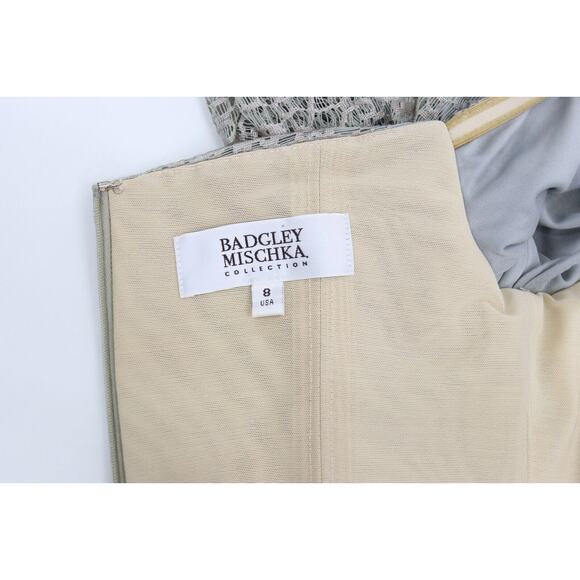 Badgley Mischka Lace Gown Silver Off the Shoulder Dress Size 8 Retail $660 - Picture 14 of 16